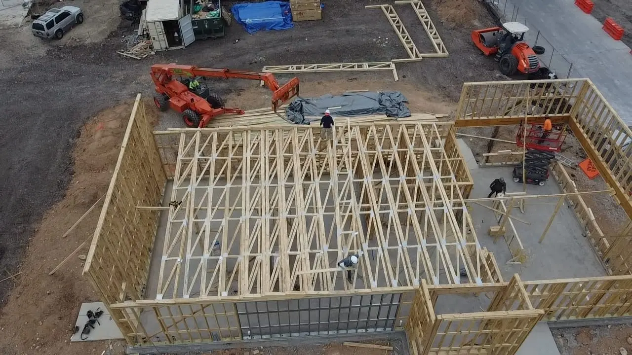 Roof truss installation by J.E.T Commercial Wood Framing