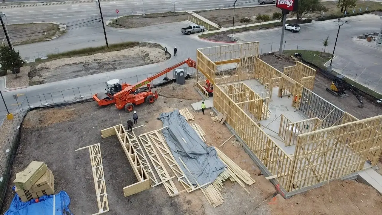 Floor and wall framing on new commercial building
